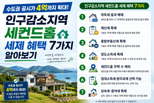 수도권 공시가격 4억까지 확대! 인구감소지역 세컨드홈 세제 혜택 7가지 알아보기 대표이미지